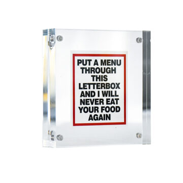 banksy menu sticker in clear frame