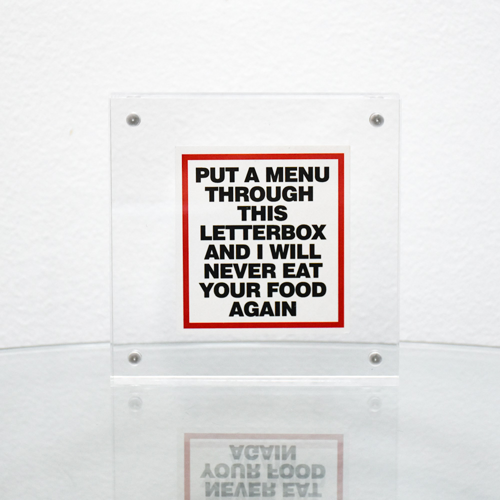 banksy menu sticker in clear frame