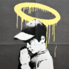 banksy forgive us our trespassing poster showing close up of middle of poster