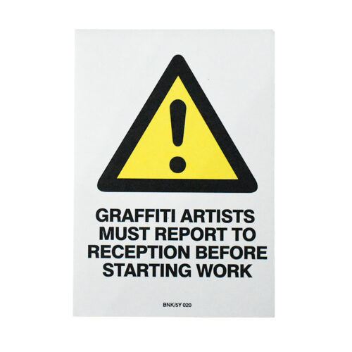 banksy graffiti artists must report to reception sticker