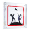 banksy kids with guns sticker in clear block frame