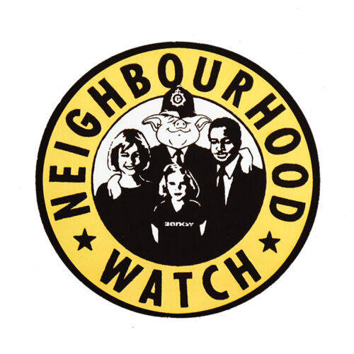 banksy neighbourhood watch sticker