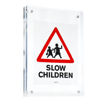 banksy slow children sticker in clear frame