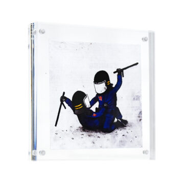 dran riot police sticker in clear frame