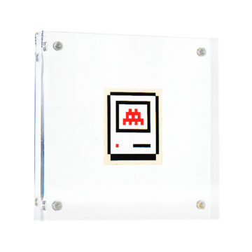 invader mac sticker in clear frame