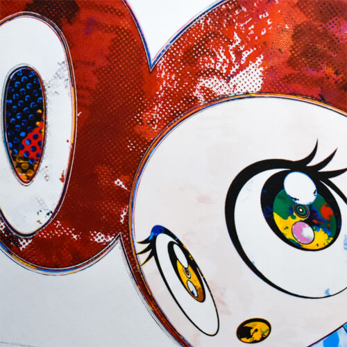 takashi murakami and then red dots superflat showing close up of dob