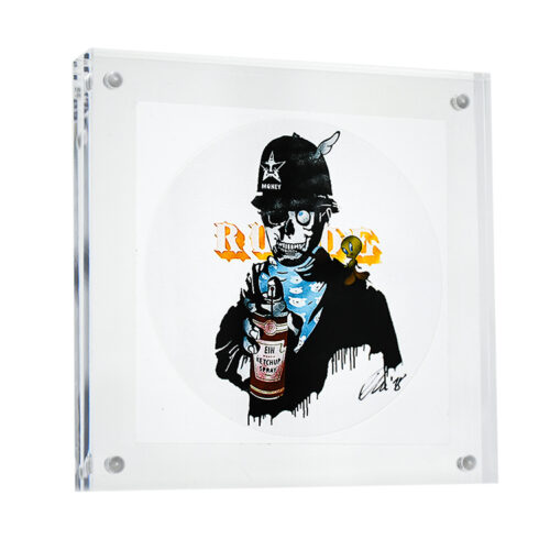 kunstrasen rude rip off sticker in clear frame