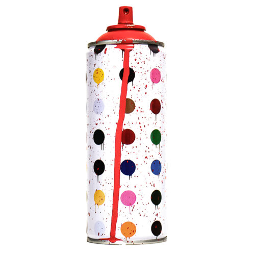 mr brainwash hirst dots spray can in red from front