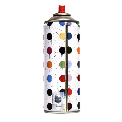 mr brainwash hirst dots spray can in red from back