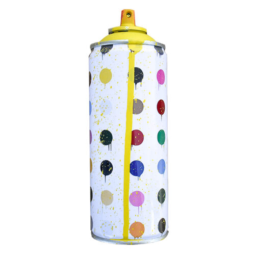mr brainwash hirst dots spray can in yellow