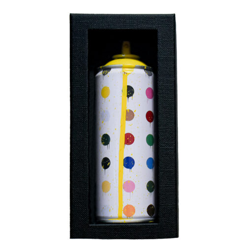 mr brainwash hirst dots spray can in yellow in display bos