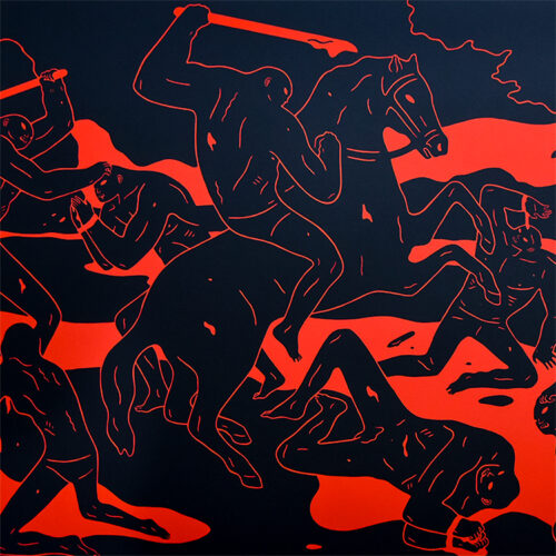 cleon peterson river of blood print close up of middle showing horseman with sword