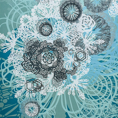 showing middle detail of swoon snow blossoms print