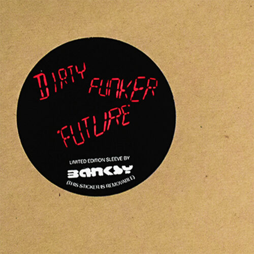 sticker label from banksy dirty funker radar rat brown cover