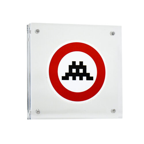 invader round sticker large in frame