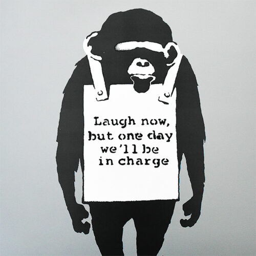 banksy dj dm laugh now keep it real record close up of laugh now side