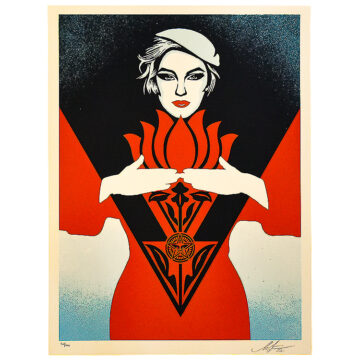 shepard fairey noir flower woman print red version