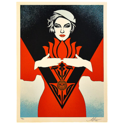 shepard fairey noir flower woman print red version