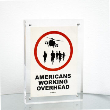 banksy americans working overhead sticker in frame