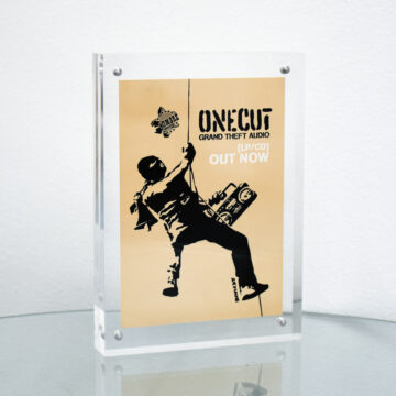 banksy one cut grand theft auto sticker in frame