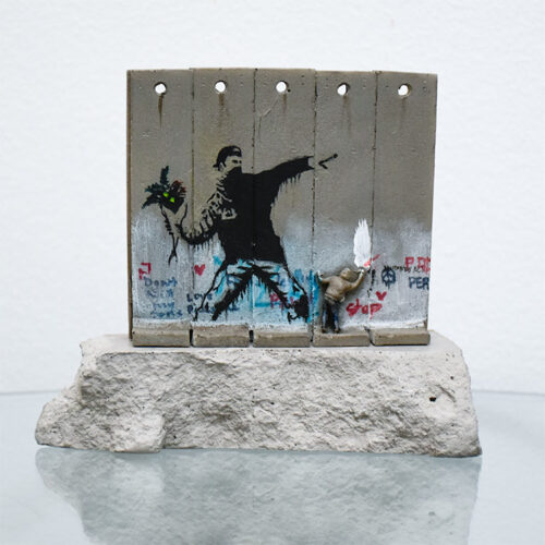 banksy walled off hotel flower thrower wall sculpture