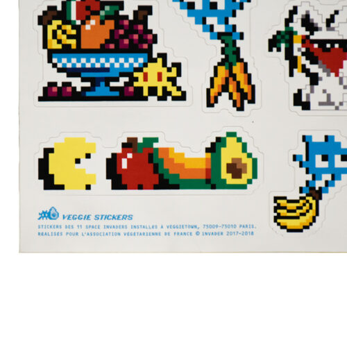 bottom left of invader veggie stickers sheet showing item info