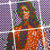close up of invader rubikcubist exhibition poster from MIMA with the character leeloo from the movie the fifth element