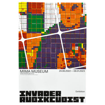 invader rubikcubist exhibition poster from MIMA with invader self portrait