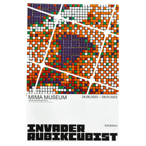 invader rubikcubist exhibition poster from MIMA with the famous l'origine du monde image