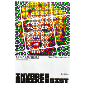 invader rubikcubist exhibition poster from MIMA with the iconic image of marilyn monroe