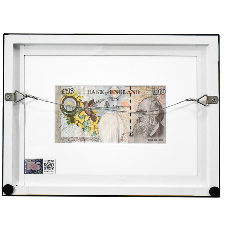 banksy d-faced tenner bng framed showing back with qr and bng hologram