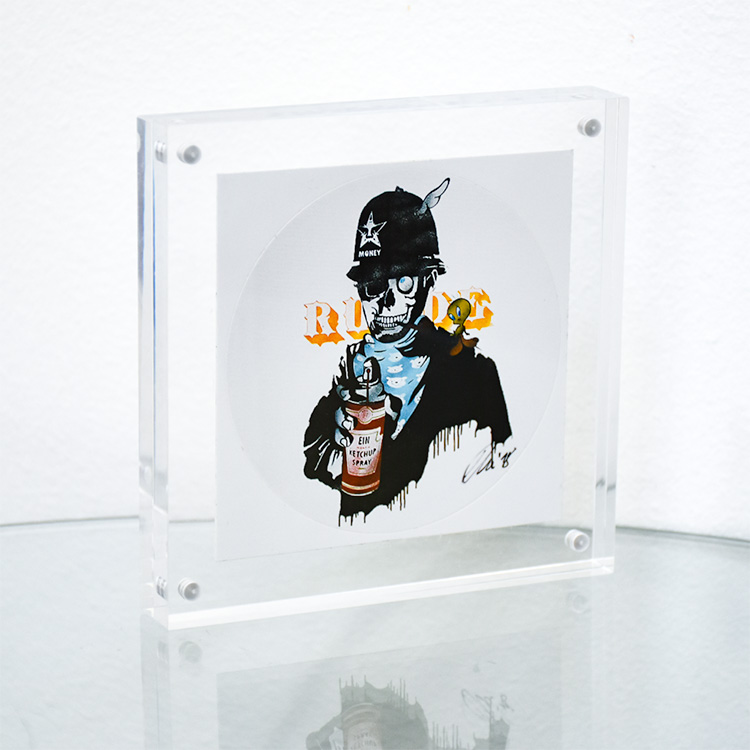 kunstrasen rude ripoff signed sticker in clear block frame