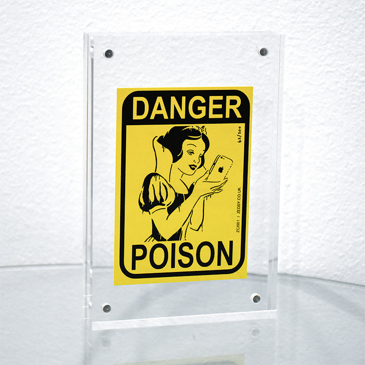zedsy danger poison sticker in clear block frame