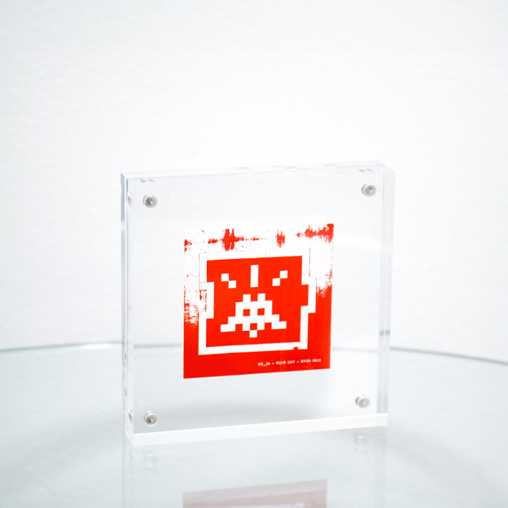 invader hk 59 sticker in clear frame