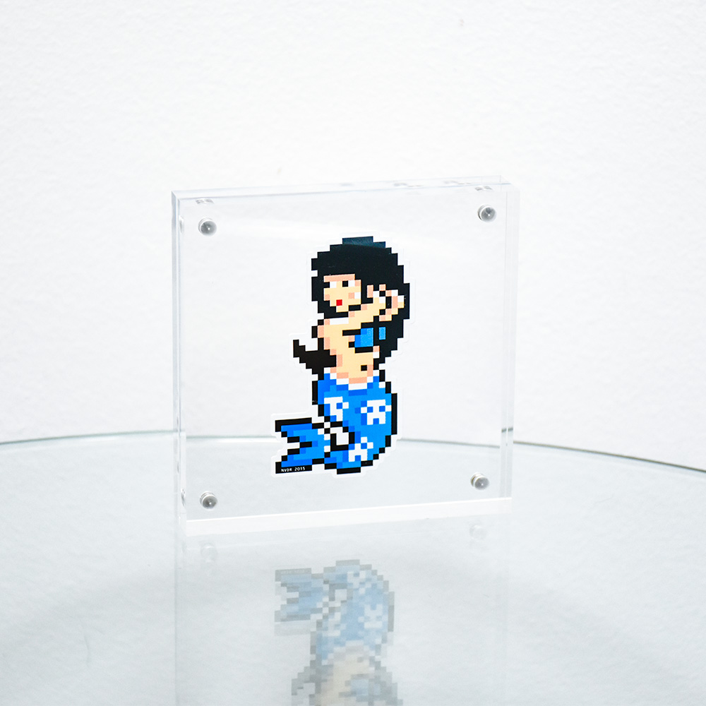 invader mermaid sticker in clear frame.