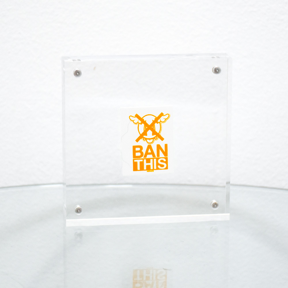 dface ban this sticker yellow framed