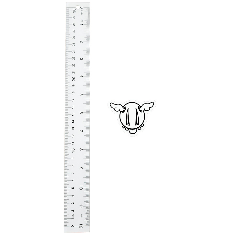 dface ddog mini sticker next to ruler