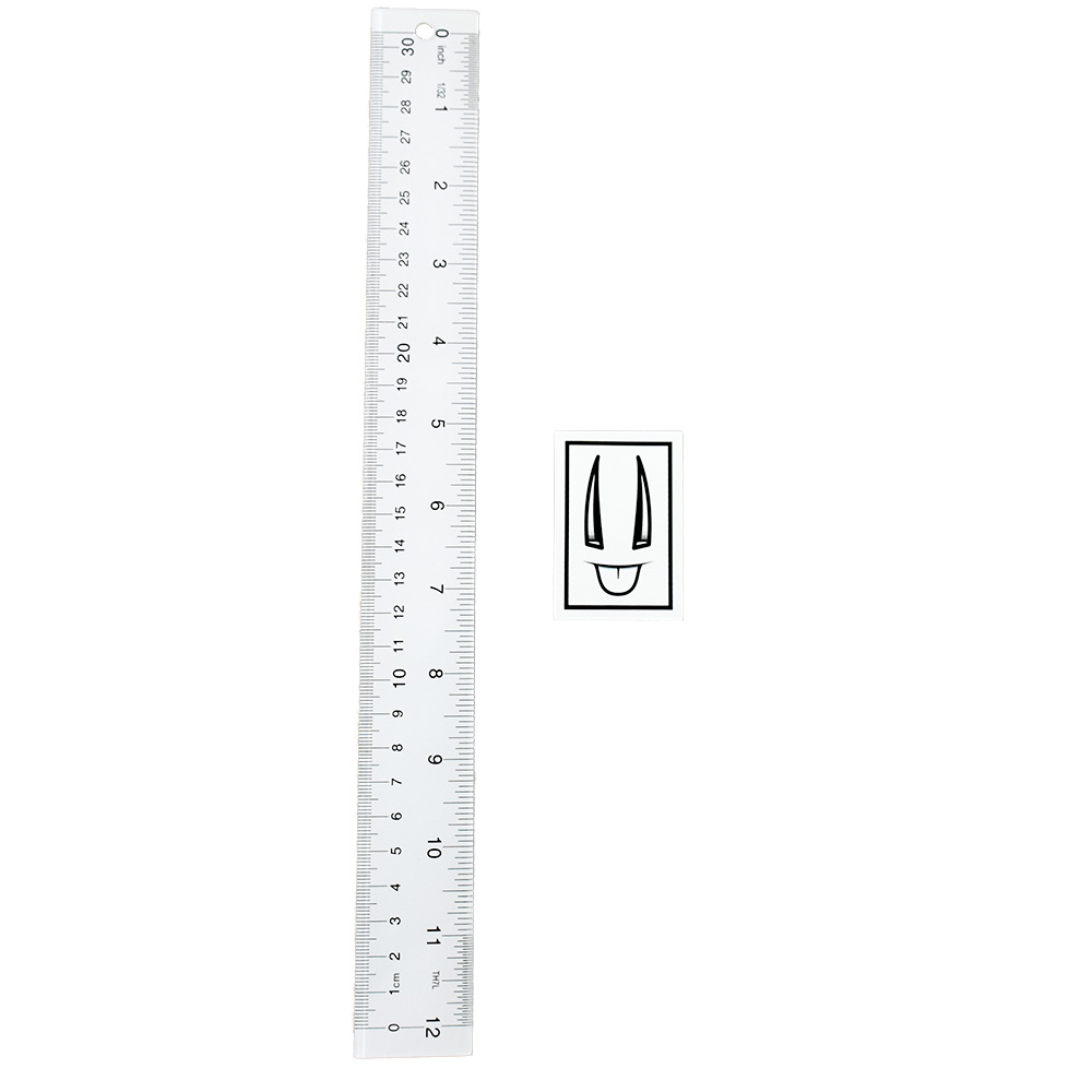 dface ddog smiley sticker small next to ruler