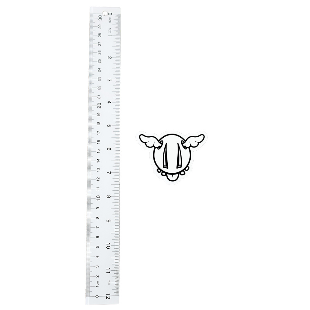 dface ddog sticker small next to ruler