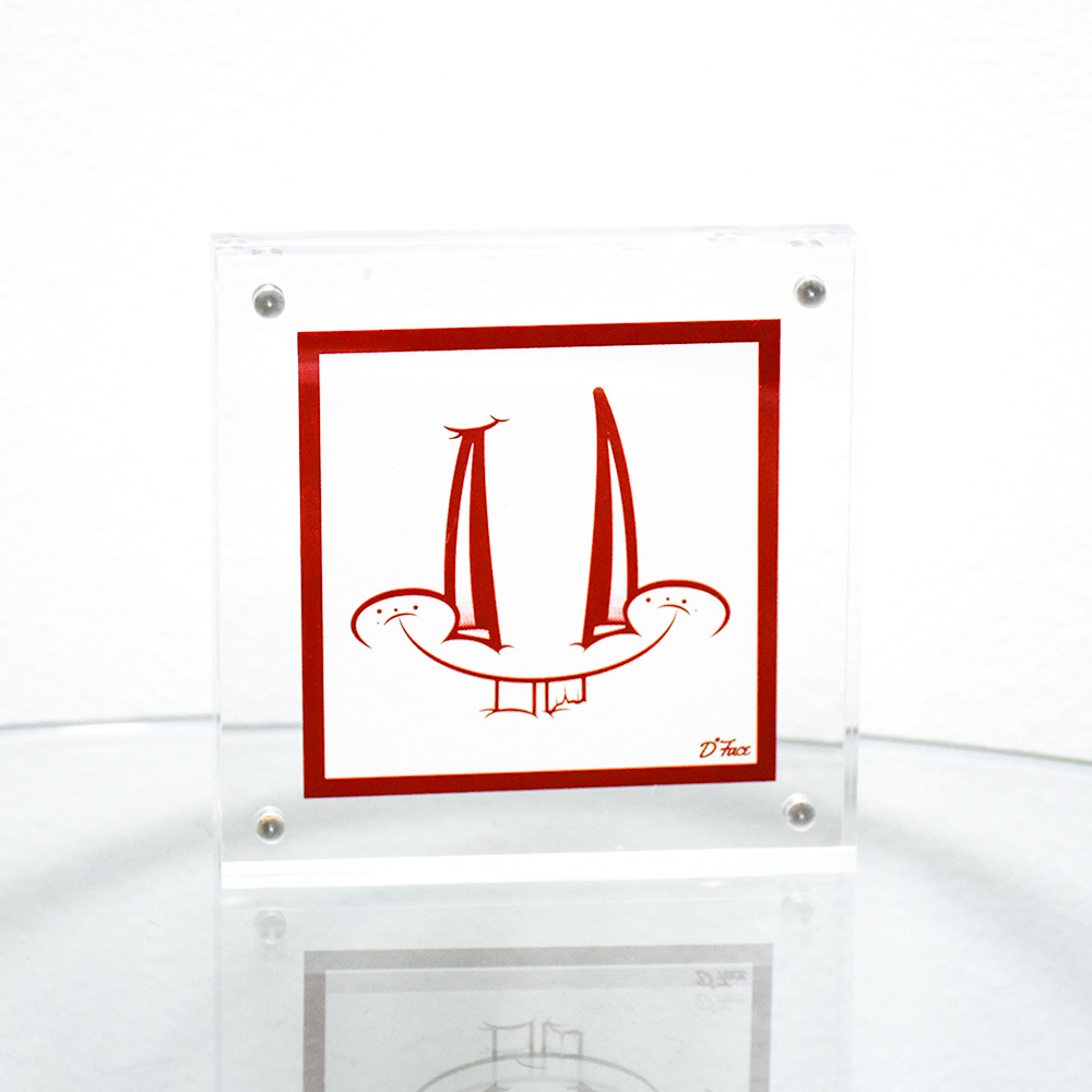 dface smiley face sticker red framed