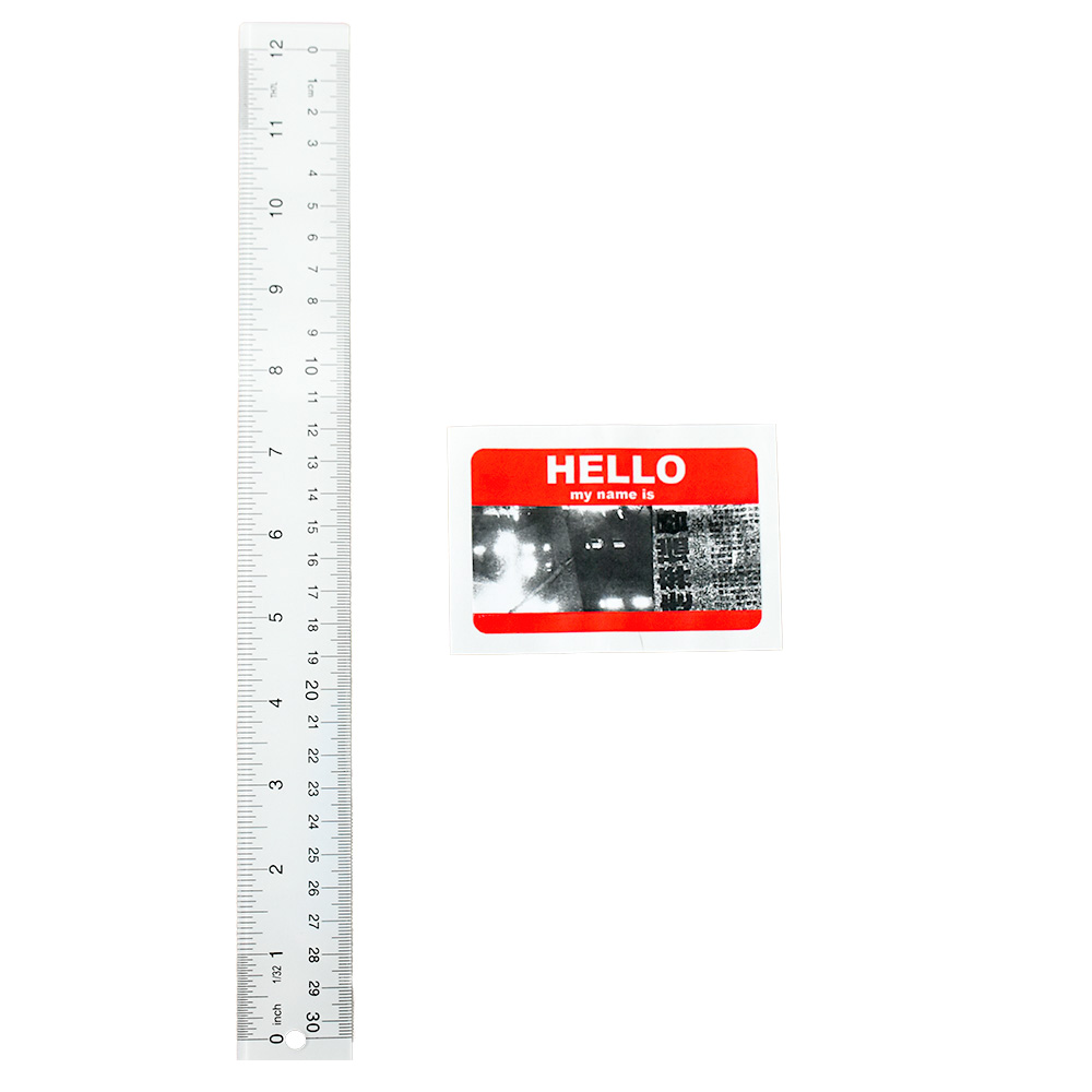 swoon hello my name is sticker #5 next to ruler