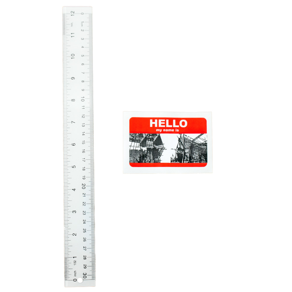 swoon hello my name is sticker #9 next to ruler