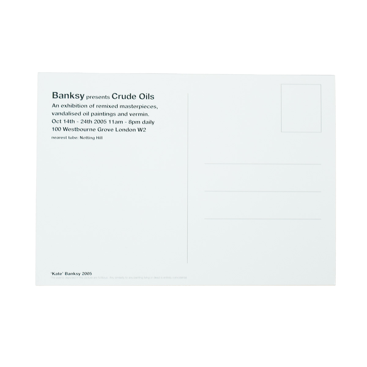 back of banksy kate crude oils showcard
