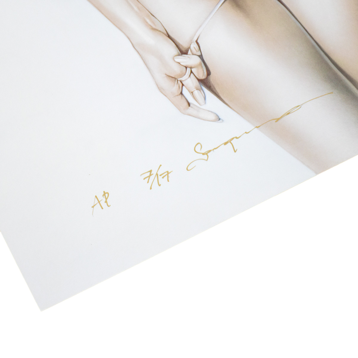 bottom left of hajime sorayama led 42 artist proof print of nude woman with sorayama signature and edition number