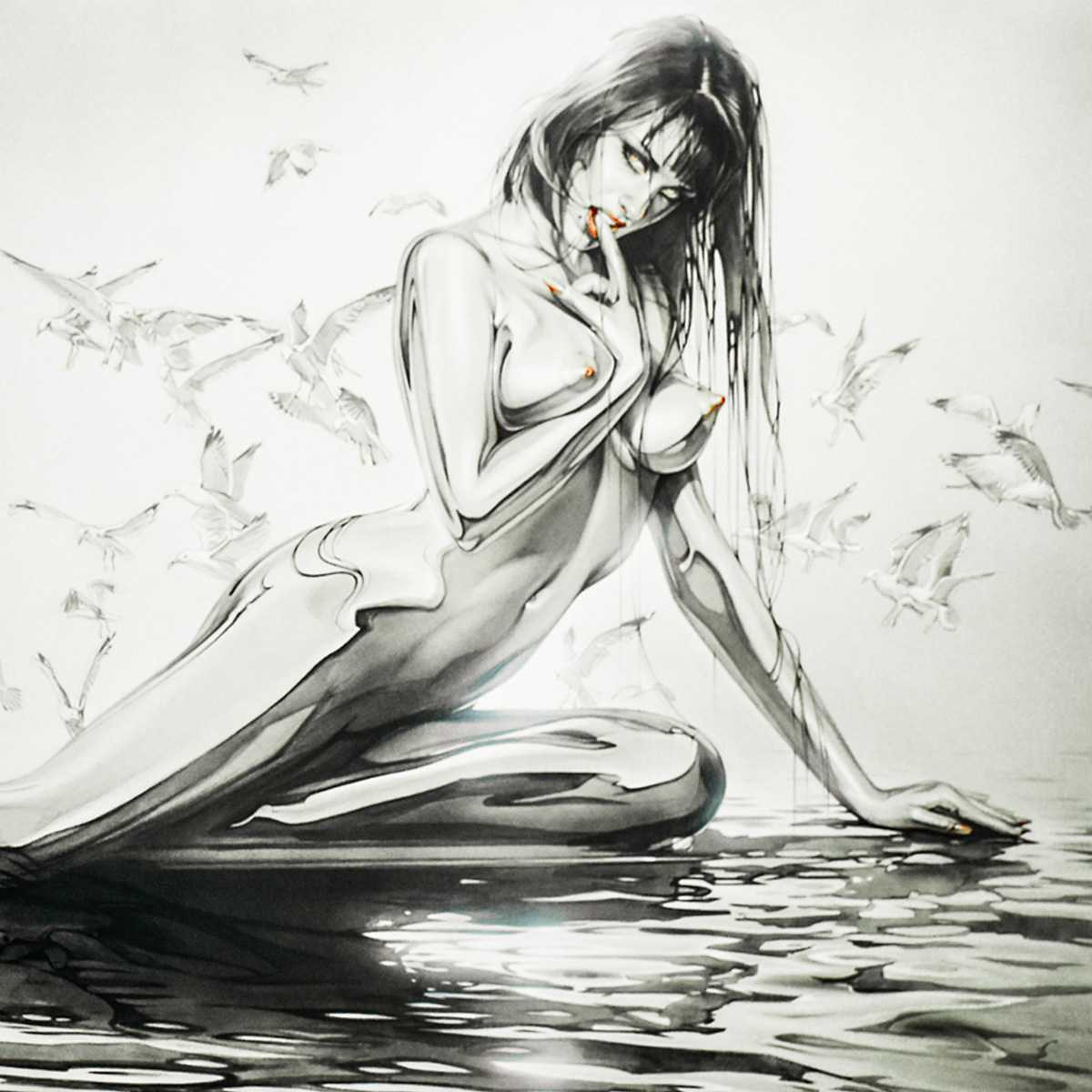 middle of hajime sorayama led 40 artist proof print of woman in water
