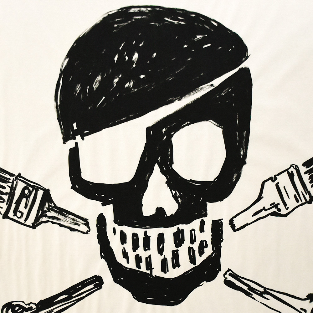 showing middle of banksy skull print in black