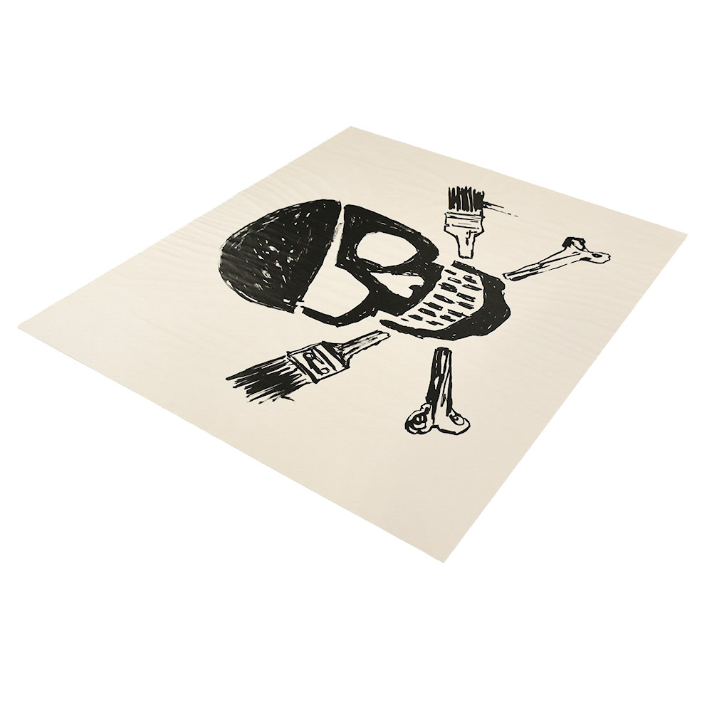 side view of banksy skull print in black