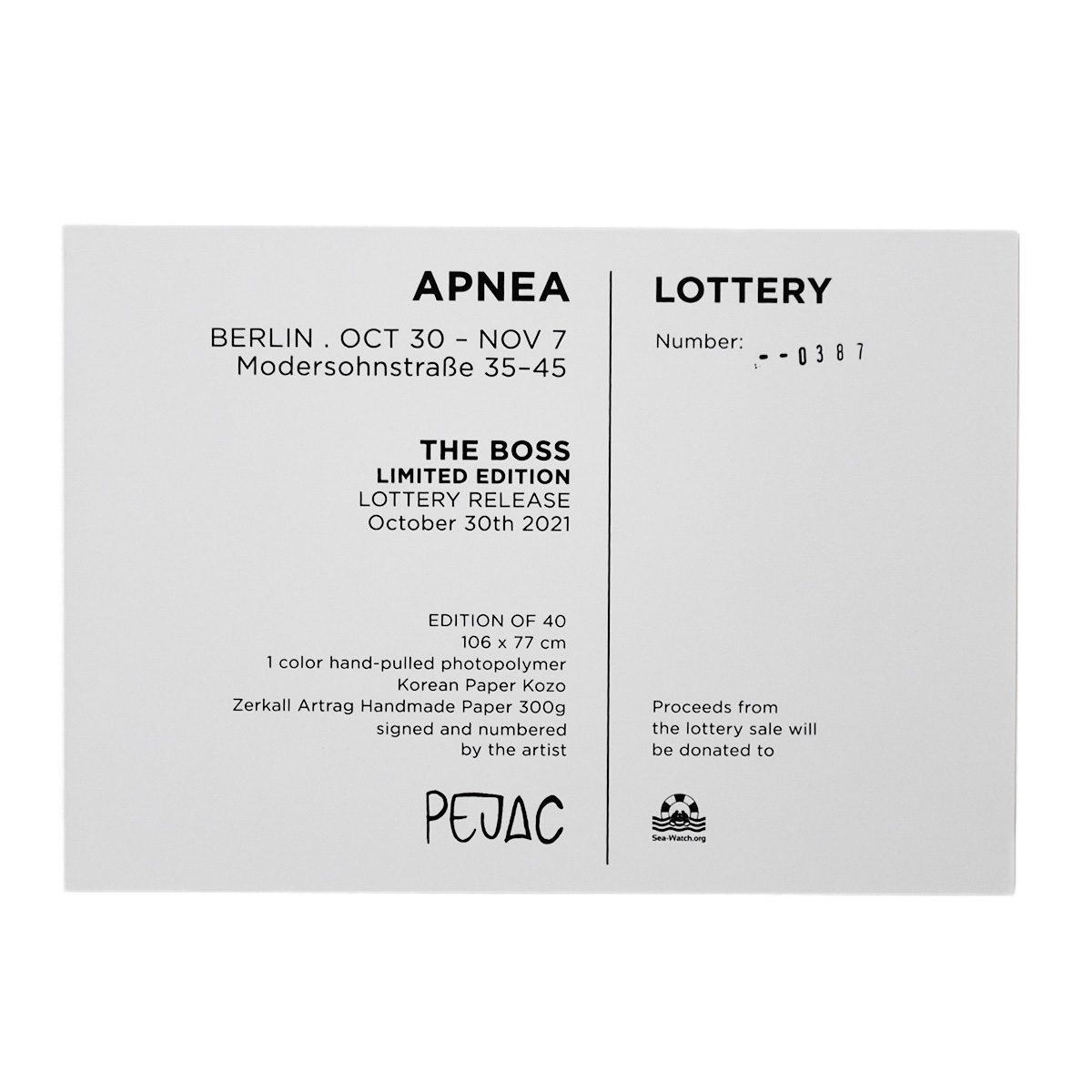 back of pejac the boss mini print with edition number