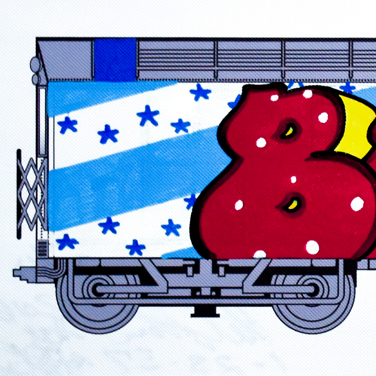 close up of graffiti letters on front part of blade style wars original art