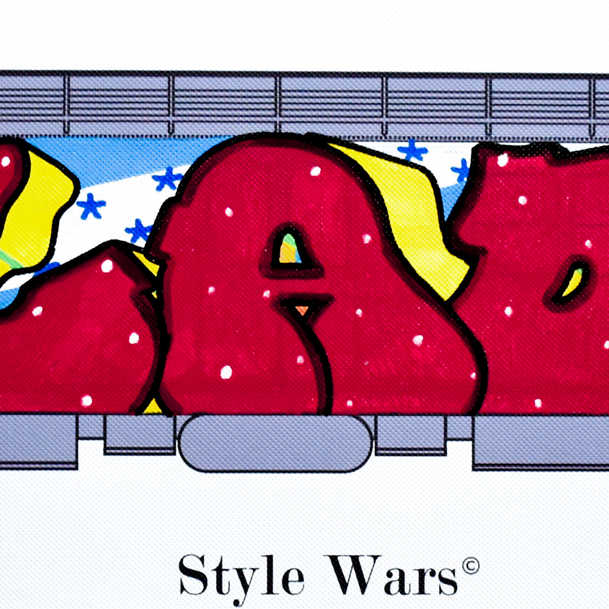 close up of graffiti letters on middle part of blade style wars original art
